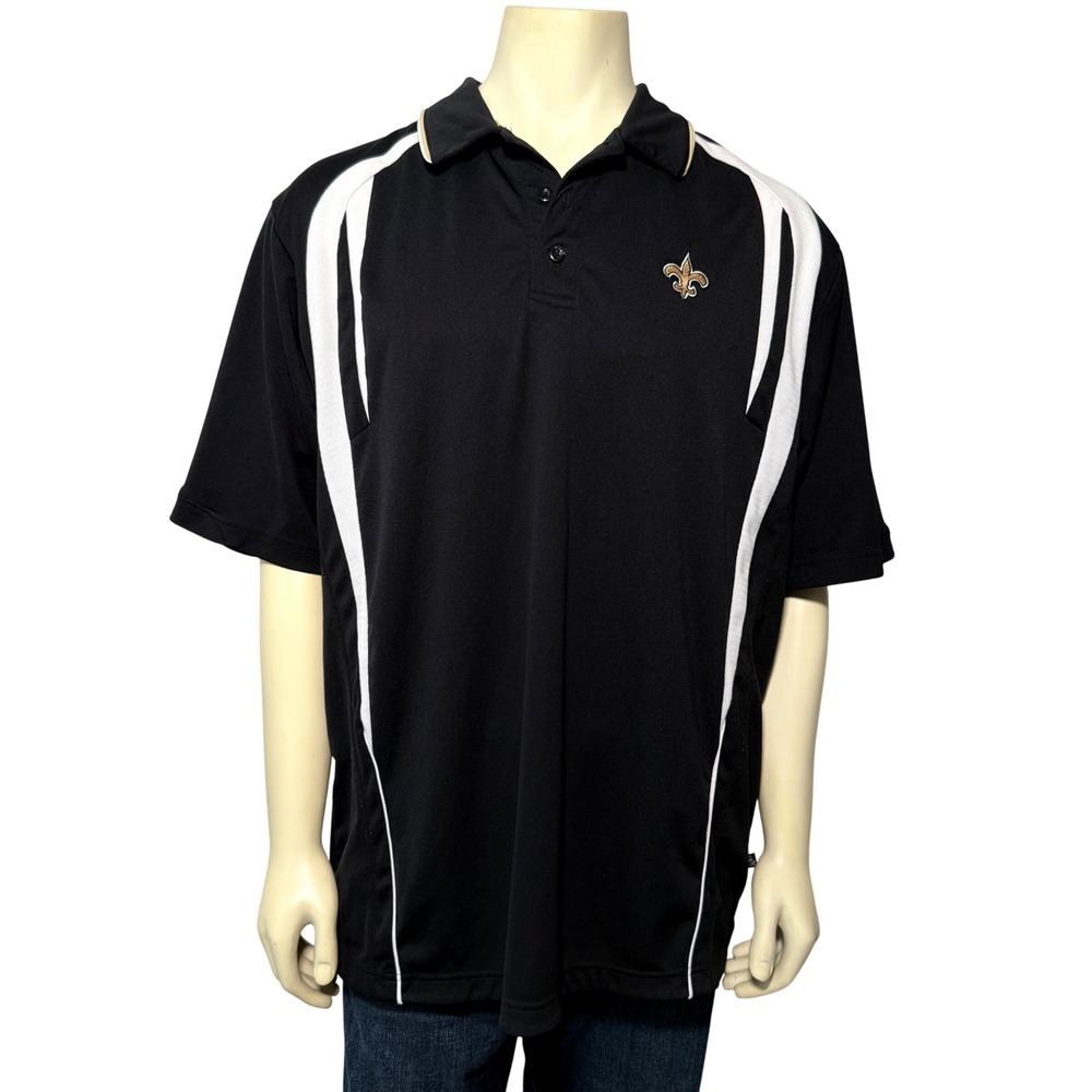 NFL Team Apparel New Orleans Saints Polo Shirt Mens XL Black White Gold Logo